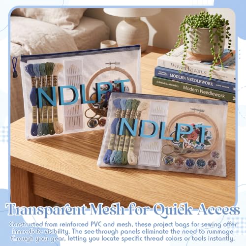 Sabary 5 Pcs Needlepoint Project Bag Clear Mesh Zipper Pouch, Blue - color: Blue