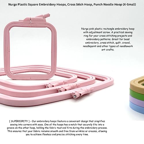 Nurge Square Embroidery Hoop - Plastic Cross Stitch Frame for Needlepoint & Embroidery - Adjustable Craft Hoop - Pink - No:1 (X Small) - color: Pink, size: No:1 (X Small)
