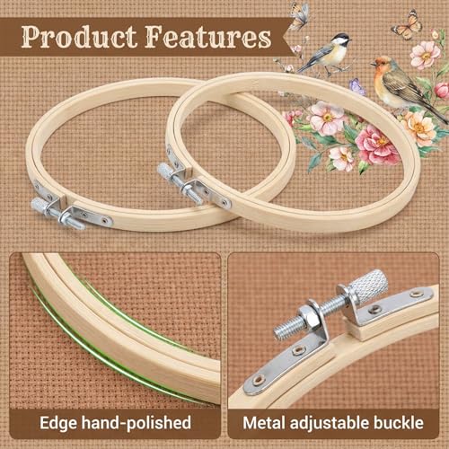 2PCS 8 Inch Embroidery Hoop Frame Set, Wood Embroidery Hoops 8 Inch, Round Circle Cross Stitch Hoop Ring for Embroideries Art Craft Sewing and Hanging Decoration