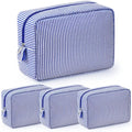 Sanwuta 3 Pcs Seersucker Makeup Bags, Navy Blue - color: Navy Blue