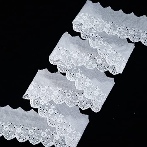 White Cotton Lace Trim Eyelet Floral Lace Ribbon Scalloped Embroidery Lace Trim for Dress, Pillow, Dolls/Pets Clothes (7 Yards x 2.5 Inch) - color: White 2.5inch