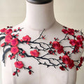 2pcs Iron on Plum Flower Applique Red Color Embroidery Vine of Floral for Clothing,Costumes - color: Red