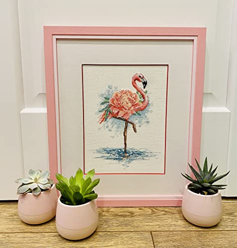 RIOLIS - Blooming Flamingo 2117, Animals Cross Stitch Kits 7" x9½, Cross Stitch Kits for Beginners & Advanced, Crossstitching Kit Adult, Embroidery Counted Stitching Kit - style: Blooming Flamingo 2117