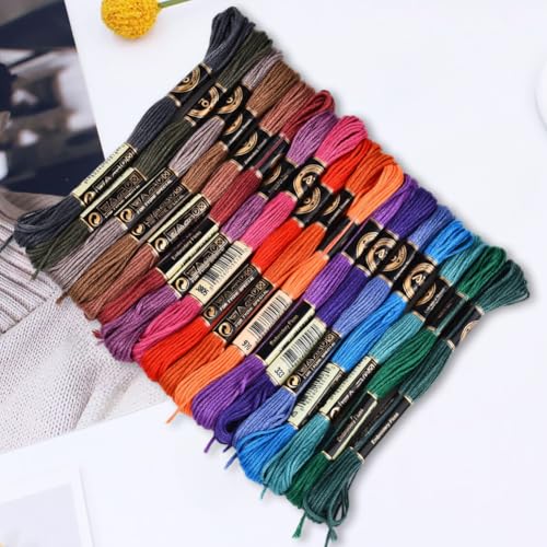 18 Skeins 6 Strands Hand Variegated Embroidery Floss Gradient Cross Stitch Thread Polyester Friendship Bracelet String Yarn Bracelets Threads Bulk for Sewing Knitting Craft Crochet Stitching - color: Dark Color