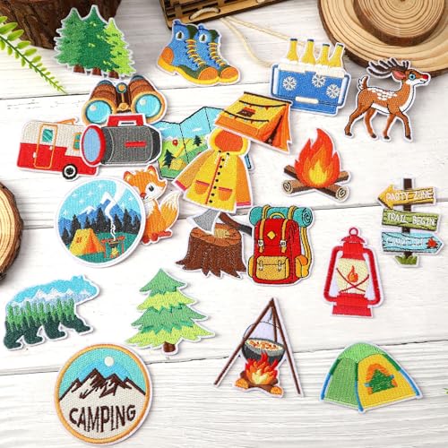AUGSUN 36pcs Camping Iron on Patches Adventure Embroidered Sew Applique - style: Camping