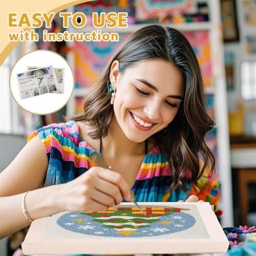 Doodlream Christmas Tree DIY Punch Needle Embroidery Kit for Adult Beginner, 9.4" Christmas Pine Tree Punch Stitching Craft Set for Starter with Frame, Fabric Pattern, Threader, Yarn, Pinch Needle - color: Christmas Tree