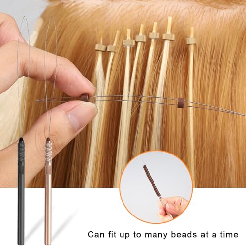 Hair Extension Loop Needle Threader and Pulling Hook for Micro Beads - Styling Tool Kit for Feathers Hair Extensions, 2 Black