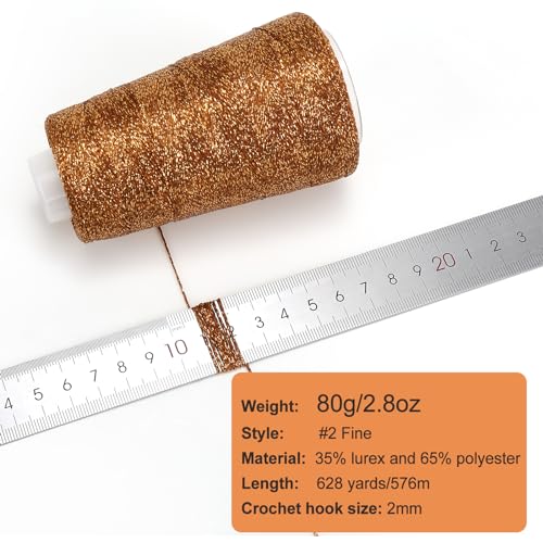 Metallic Crochet Thread, 80g Lurex Yarn for Charms(Brown) - color: Brown