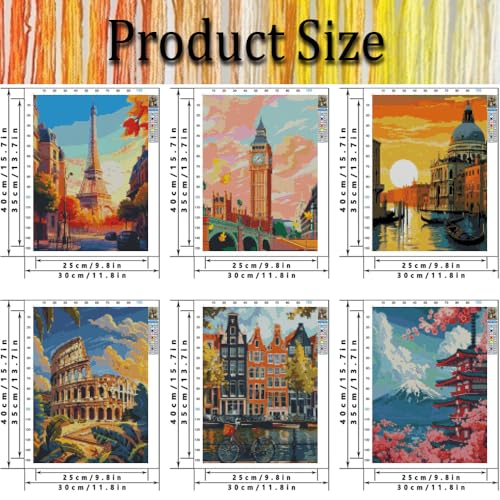 6 Pack Famous Cityscape Stamped Cross Stitch Kits for Adults Beginners - color: Famous Urban Landscapes