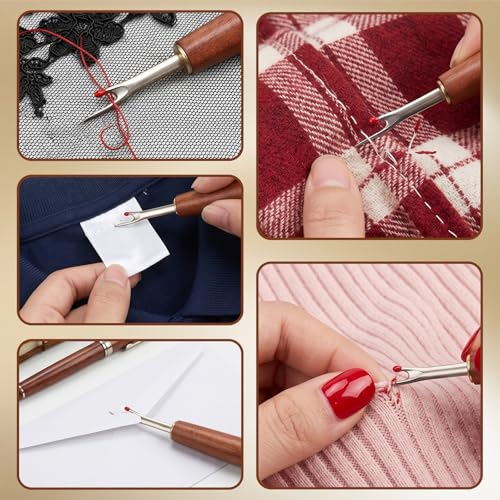 2 Pcs Seam Ripper with Wood Handle for Sewing Remove Stitches Ergonomic Grip for Knitting Hand Sewing Embroidery Thread Removal (S/L)
