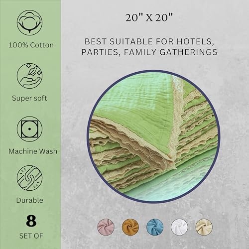 Lace Cloth Napkins, Cotton Gauze, Set of 8, 20x20 Inch,Lettuce Green - color: Lettuce Green Gauze, size: 20" x 20" (Set of 8)