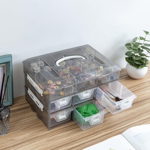MyGift Smoke Gray Craft Storage Organizer Case, 24 Compartments & 6 Drawers - color: Grey