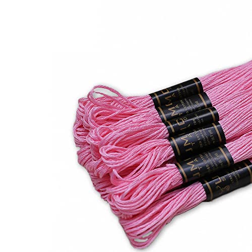 Pack of 12 Premium Embroidery Thread | 100% Egyptian Cotton Premium Skeins | Cross Stitch Embroidery Floss | Oeko TEX Certified Stranded Cotton | Ideal for Arts & Crafts (Pink Geranium 50) - color: Pink Geranium 50