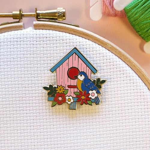 Caterpillar Cross Stitch Needle Minder - Birdhouse for Cross Stitch, Sewing, Embroidery and Needlework Accessories, Enamel and Magnetic