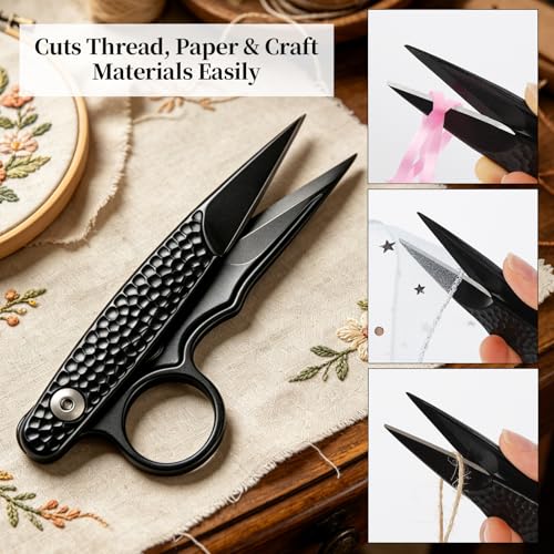 Embroidery Scissors, 4.7 Inch Vintage Sewing Scissors with Cover, Black
