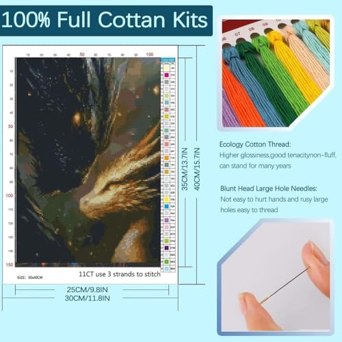 niurenmaoyi Stamped Cross Stitch Kits for Beginners,Counted Embroidery Craft Kits for Adults,Needlepoint Kits for Adults,Dragon Wall Art 11.8X15.8In - color: Cross Stitch Kits1215-05