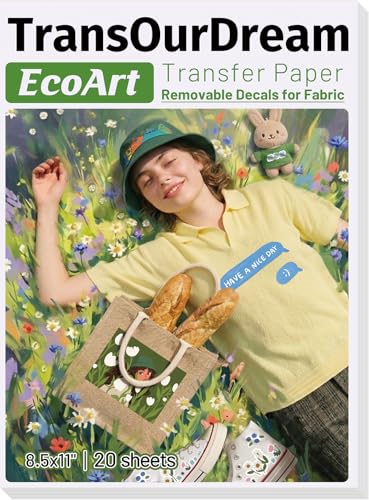 TransOurDream Removable Transfer Paper for Inkjet Printer (8.5x11", 20 Sheets) Printable Temporary Vinyl for Fabrics EcoArt Paper Used in DIY Crafts,School Projects, Business Events - color: White Finish, size: 20 Sheets