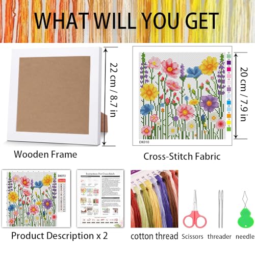 Wildflowers Stamped Cross Stitch Kits for Adult Beginner with Wooden Frame - color: wildflowers Cross Stitch with Framed