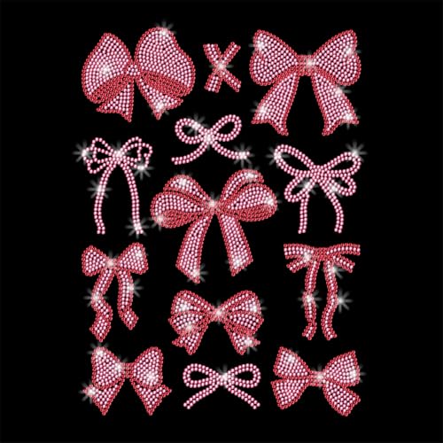 13 Pcs Iron on Rhinestones Transfer, Pink Bow Hot Fix Iron on Patch Transfer Decals Crystal Heat Transfer Clothing Repair Decor for T-Shirt Hat Jacket Decor DIY Accessories - style: Pink Bow