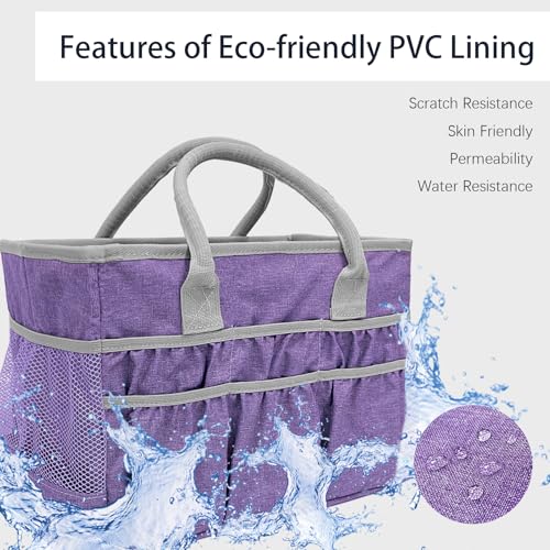 Cupohus Craft Organizer Tote Bag – Craft Caddy with 2 Mesh Side Pockets & Front Elastic Pockets, Foldable Large Capacity Supply Storage Bag for Sewing, Knitting, Painting, and Travel (Purple) - color: Purple