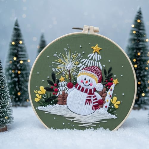Nalexmi 3 Sets Christmas Embroidery Kits, Snowman, Santa, Jingle Bell - color: christmas
