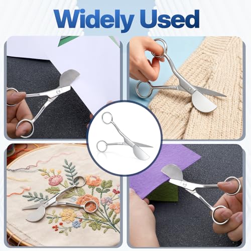 6" Duckbill Applique Scissors, Double Bent Curved Offset Handle Scissor Stainless Steel Silver Duckbill Shears Embroidery Applique Scissors for Embroidery Fabric Cutting Thread Knitting Sewing Crafts