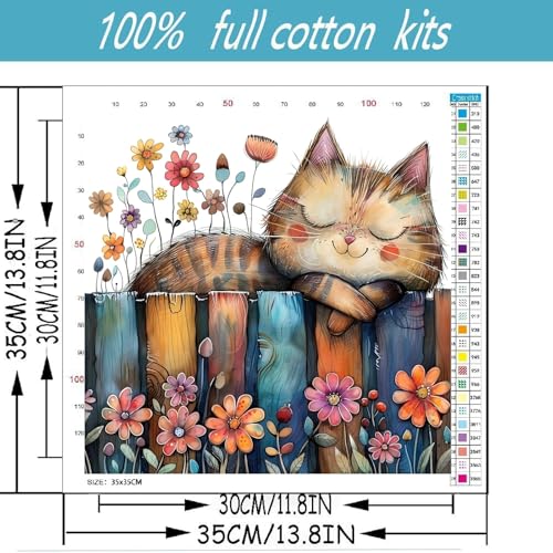 Cat Flowers Stamped Cross Stitch Kits for Adults Beginner, Counted Cross Stitch Kits Printed Stitching Cute Patterns Dimensions Needlepoint Art Crafts Embroidery Kits for Adults - color: Cross Stitch-1222-3