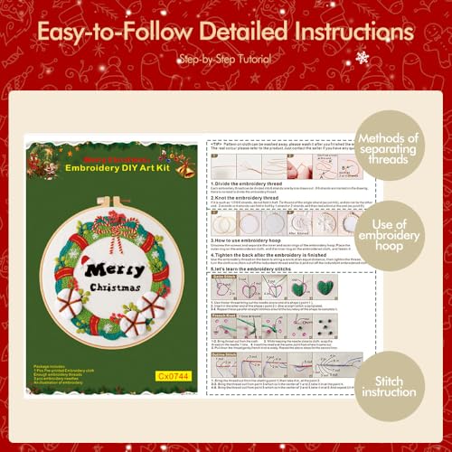wtisan Christmas Embroidery Kit, Cross Stitch Kits for Beginners, Needlepoint with All Tools & Instructions, Stamped Hand Embroidery Starter Kit for Holiday Crafts & Xmas Home Decor, W19 - color: W19, size: 1 Pack