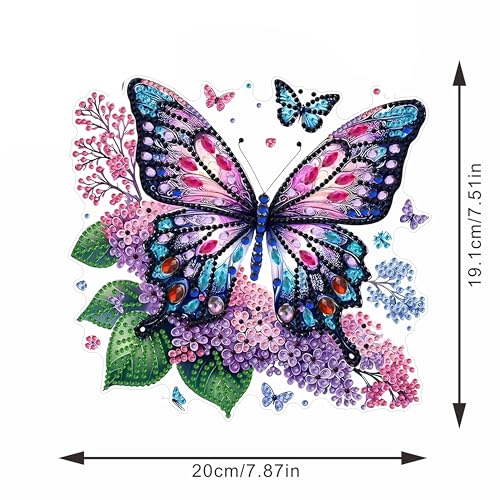 STGLCR Butterfly Diamond Art Hanging Kit for Adult,Special Shaped DIY Acrylic 5D Flowers Diamond Art Painting Window Pendants Home Garden Wall Hanging Kits Hanging Ornament 7.8inch Purple Foral - color: 92-Butterfly Flower purple