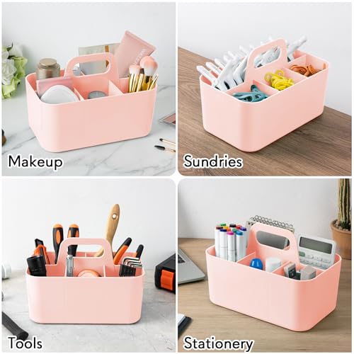 Tiawudi Multipurpose Caddy Organizer, Plastic Caddy with Handle, Stackable Desk Organizer for Stationery, Marker and Pencil, Office Supplies Organizer, Dorm Caddy - color: Pink, size: Rectangle