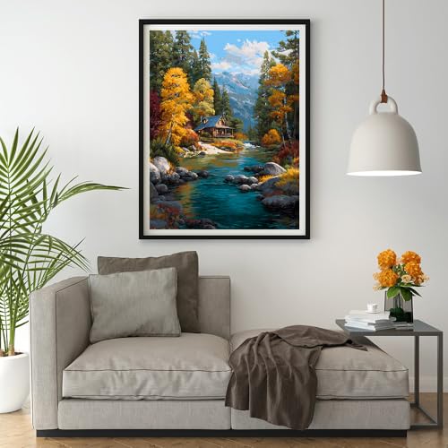 14CT Counted Cross Stitch Kits for Adults Advanced Mountains Lake Printed Stamped Cross Stitch Kits for Adults (Mountain Lake 1) - color: Mountain lake 1