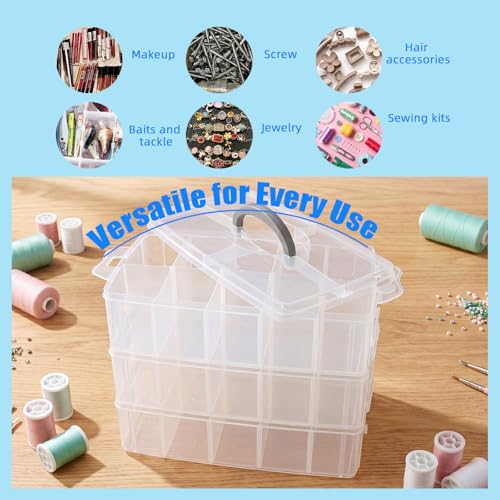 2Pack 3-Tier Stackable Storage Box, 30 Adjustable Compartments Organizer - size: 30 Grids