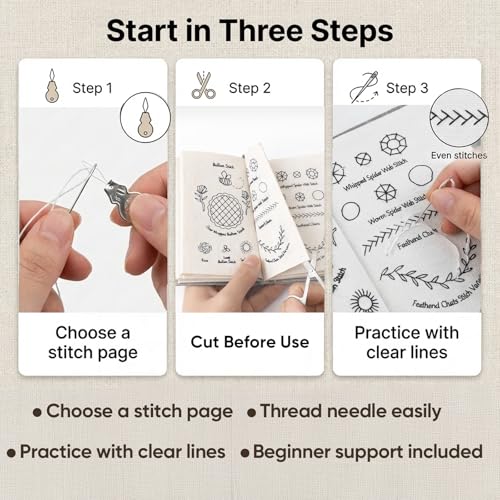 Kranla Embroidery Stitch Book Kit DIY, All in One Sewing kit, All Scenario Sampler for Beginners, Embroidery Practice Pattern with 106 Stitches Sewing Set, Portable Cross Stitch Book