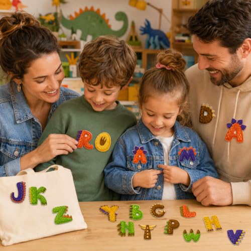 Cinrobiye 41 Pcs Dinosaur Patches Self Adhesive Cute Dino A to Z Alphabet Cute Animal Dinosaur Chenille Letter Patches Stick on for Costume Clothing Hats Bags Fabric DIY Crafts - style: Dinosaur