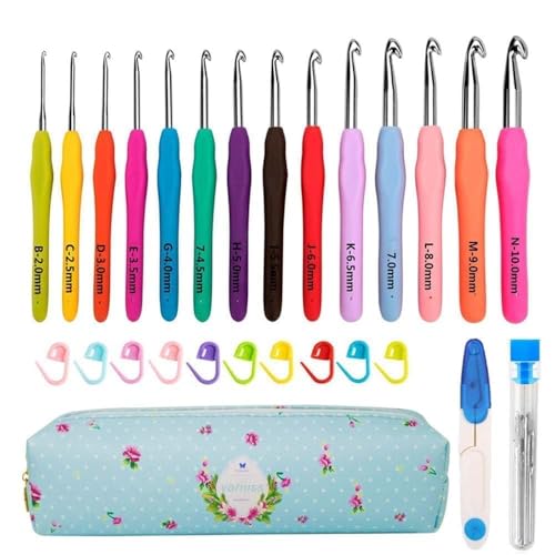 Yarniss Crochet Hooks,14 Size Ergonomic Crochet Hooks Set 2mm(B)-10mm(N) - size: 14 Size(2.0~10.0mm)