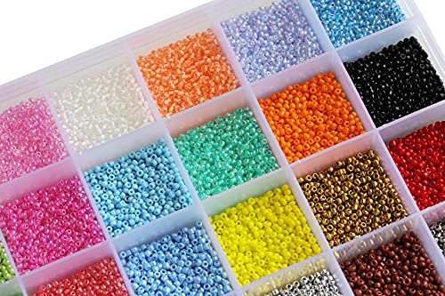 Size 12/0 Crafts Glass Seed Beads 2mm Tiny Pony Beads Assorted Kit with Organizer Box for Jewelry Making (24 Assorted Multicolor Set, Total About 24000pcs) - color: 24 colors B