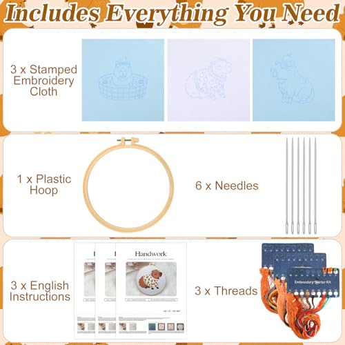 Mindsoft 3 Set Needlepoint Kit for Beginners with Hoop,Capybara - style: Capybara