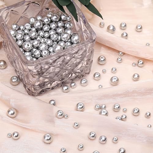 400PCs 4mm Silver Glass Pearl Beads Bulk, Round Smooth Hole Fake Pearls for Jewelry Making, DIY Bracelets, Necklaces, Bag Charms, Keychains and Craft Supplies - color: Pearl- Silver, size: 4MM