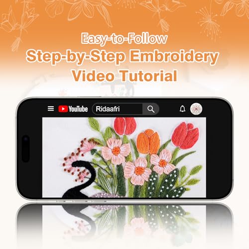Embroidery Kit for Beginners, Adult Stamped Kits with Cat Floral Patterns