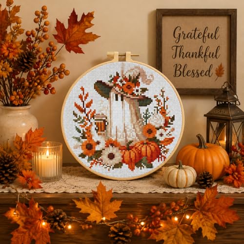 VIGEGU Ghost Stamped Cross Stitch Kits for Adults Beginners with Hoop Frame - color: Ghost Cross Stitch with Framed
