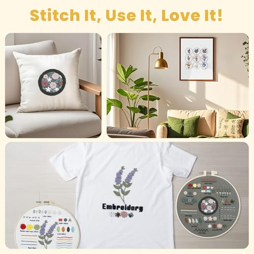 HTVRONT 3 Pack Embroidery Kit for Beginners, 9 Flower Practice Samplers