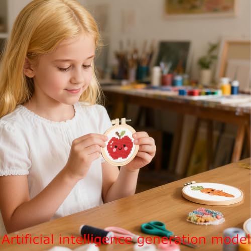 57lilina Cross Stitch Kits for Kids, 6 Set Easy Beginner Embroidery Pattern - color: Fruit B