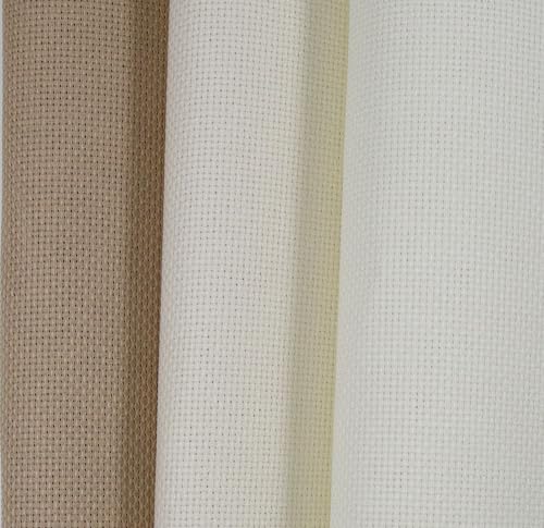 KCS 3 pc of 15" x 18"(38cmx45cm) 16 Count Cross Stitch Cotton Aida Cloth Needlework Rolled Fabric Box,16CT,Antique White +Cream+Khaki - color: Antique White +Cream+khaki, size: 16CT