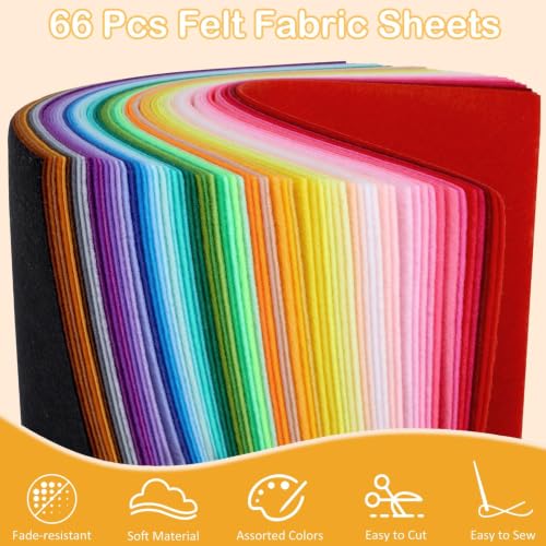 Thin Felt Fabric Sheets, Assorted Colors Stiff Felt Sheets for Crafts DIY Patchwork Sewing Projects Decoration (Stiff 66 Colors, 8"×12") - color: Stiff 66 Colors, size: 8 x 12 inches