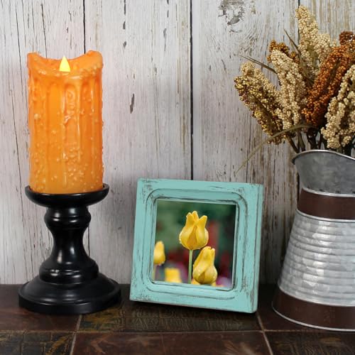 CVHOMEDECO. 4x4 Picture Frame Made of Solid Wood High Definition Glass Rustic Vintage Designs Small Photo Frame for Tabletop Display and Wall Mounting, Distress Blue - color: Distress Blue A, size: 4" X 4"