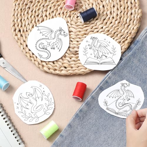Water Soluble Stabilizer for Embroidery, 4 Sheet 60 Pcs Dragon Stick and Stitch Embroidery Papers Wash Away, Books Transfer Paper DIY Crafts Gifts for Hand Sewing Lovers Beginners - size: Dragon Book