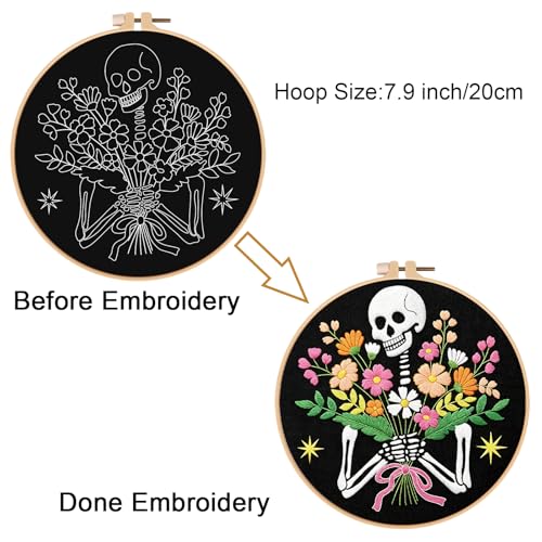 Louise Maelys Halloween Skeleton Flower Embroidery Kit for Beginners Adults - color: Skeleton2