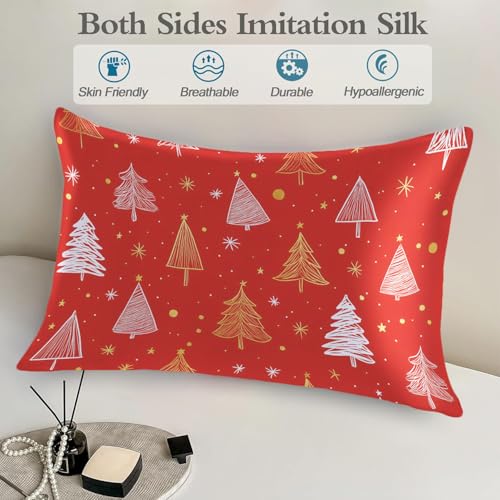 Satin Pillowcase for Hair and Skin White and Gold Xmas Tree Super Soft and Cooling Similar to Silk Pillow Case 1 Pack with Hidden Zipper Silky Soft Zippered Satin Pillowcase20 x30 - color: White and Gold Xmas Tree