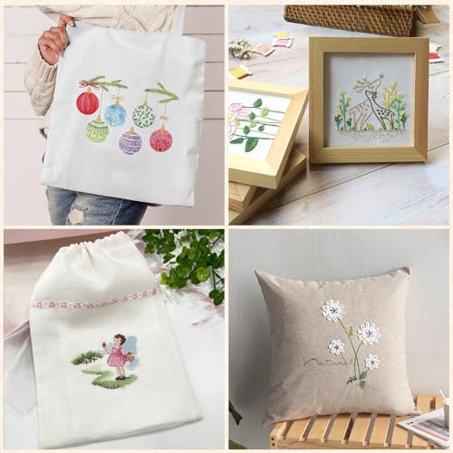 10 Pcs White Embroidery Fabric Squares, Pre-Cut Cotton Cloth Precuts for Hand Embroidery, Cross Stitch & Needlework, Multi-Size 8"x8" and 6"x6"