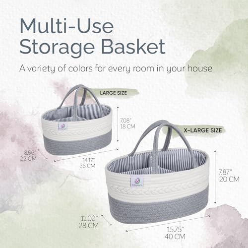 KiddyCare Diaper Caddy Organizer for Baby Nursery Basket with Handle Lid | Nursing bag with Changing Table Organizer Cart | Newborn Caddy | Grey Large size - color: Gray, size: Large